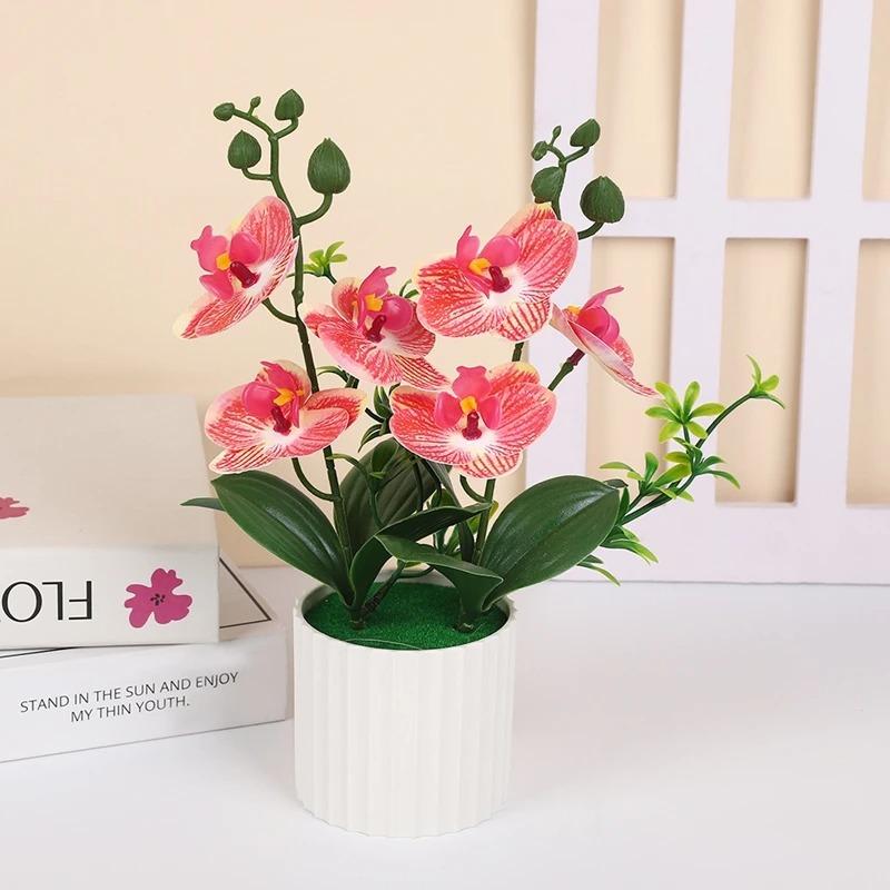 1Pcs Butterfly Fake Orchid Bonsai Artificial Flower Plant Dining Table Home Room Office Vase Accessory Wedding Decoration 27cm