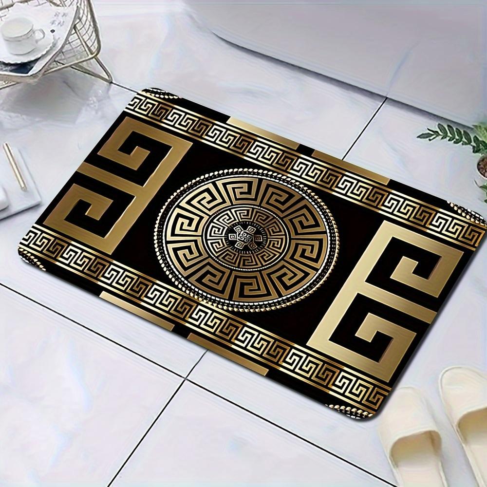 Retro Black&Gold Greek Key Floor Mat,Non-Slip HD Geometric Print, Washable Welcome Rug for Entryway,Living Room,Bathroom & More