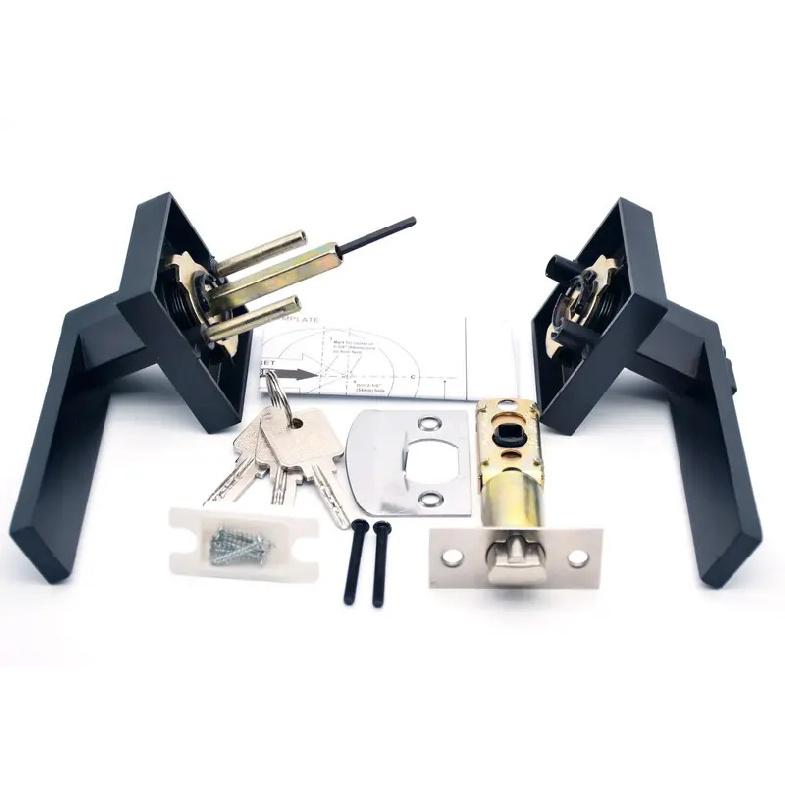 Black Square Door Handle Lock, Access Privacy Mask, Interior Bedroom and Bathroom, Hardware Accessories, Door Locks
