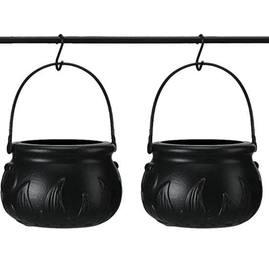 Halloween Witch Cauldron on Rack Trick or Treat Candy Serving Bowl Black Plastic Candy Holder for Halloween Party Decor