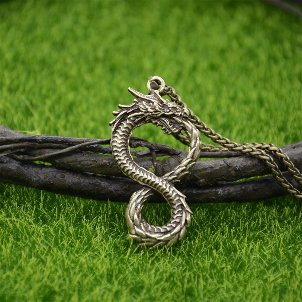 Goth Ouroboros Norse Vintage Dragon Necklace Pendant Gothic Accessories Amulet Viking Runes Jewelry Neclaces Women Men