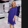 2026 Spring/Autumn Women's Slim-Fit Printed Midi A-line Dress with Round Neck