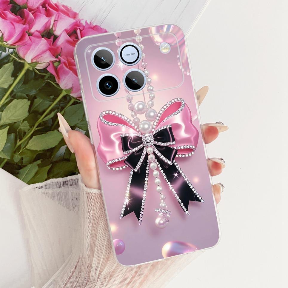 Bow Love Heart Pattern Cute Cat Phone Case For Honor Win 5G Casing Soft TPU Silicone Shockproof Back Cover Transparent Capa