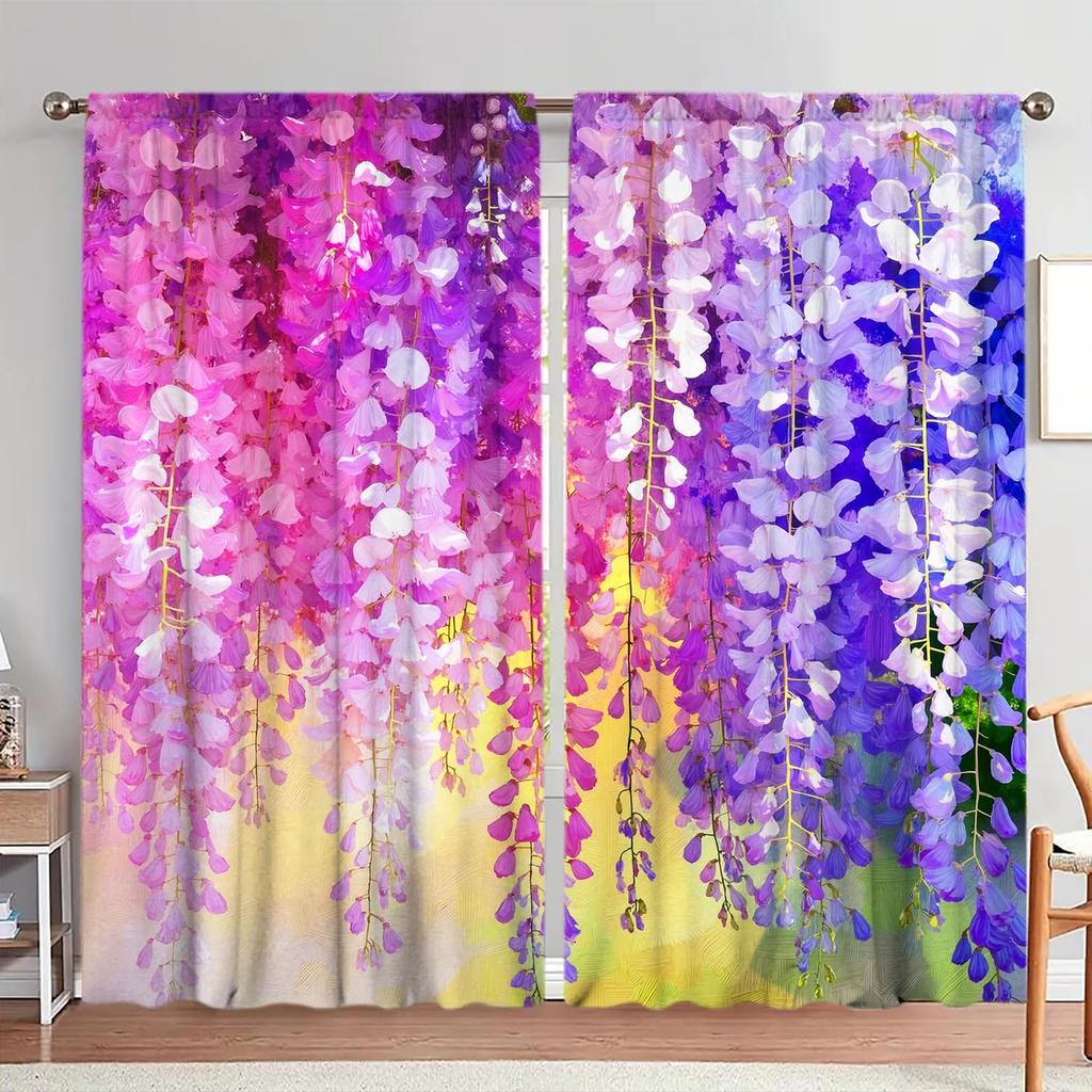 2-Panels Beautiful Wisteria Oil Paintin Curtains   Versatile Design Suitable for Any Style   Creating a Peaceful Living Space