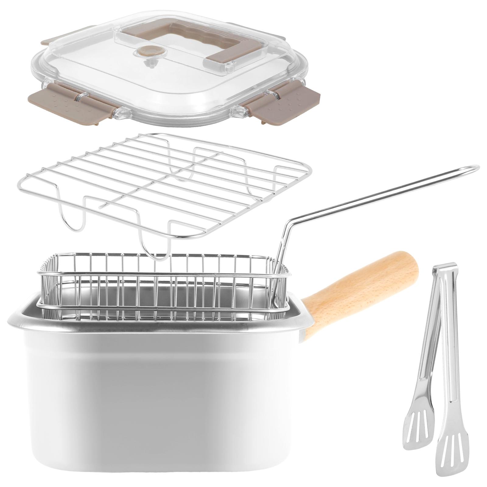 Multi-functional Deep Fryer Pot Stainless Steel Frying Pan with Basket and Handle Portable Square Deep Frying Pans for Kitchen