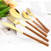 30Pcs Wood Handle Silver Dinnerware Steak Knife Fork Spoons Cutlery Set Stainless Steel Marble Flatware Kitchen Tableware Set