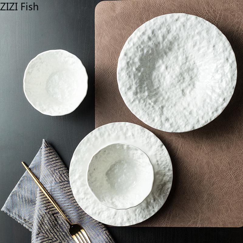 Vit Keramisk Salladstallrik Restaurang Matlagningsfat Middag Dessert Bifftallrik Nordiskt Hem Kreativ Ris Skål Köksredskap