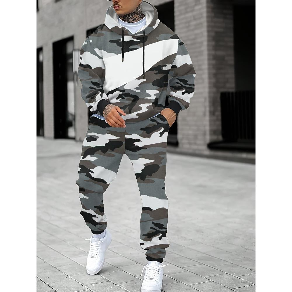 Spring  Autumn Flame Skull 3D Printed Hoodie Suit Men Sweatshirts Sweatpants Casual Fashion Two Piece Tracksuit Set Men's Clothing