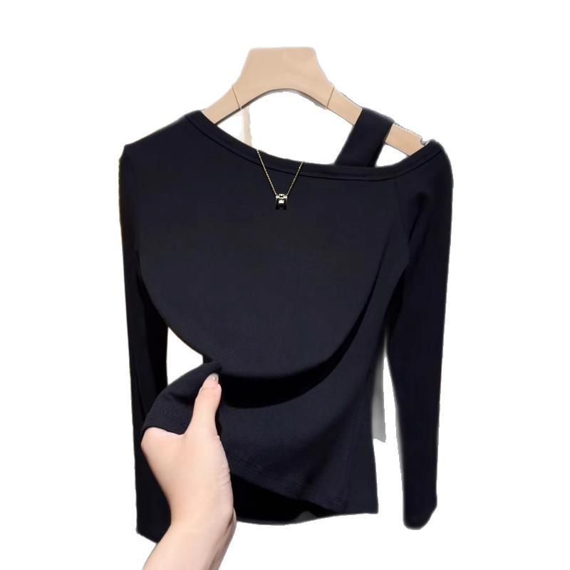 Dámské štíhlé tričko s dlouhým rukávem a jedním ramenem ve větší velikosti - Móda pro začínající podzim