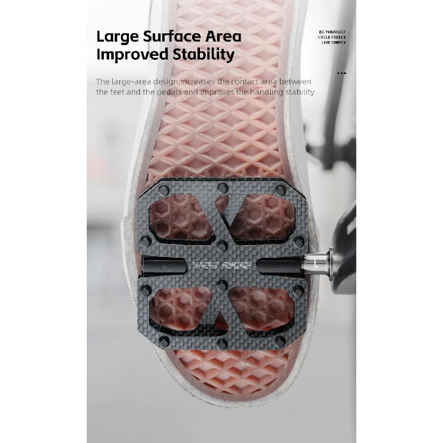 WEST BIKING Ultra-Light Carbon Fiber Pedals 3 Bearing Cycling Pedals Labor Saving Anti-Slip MTB Road Bicycle Pedal Accessories