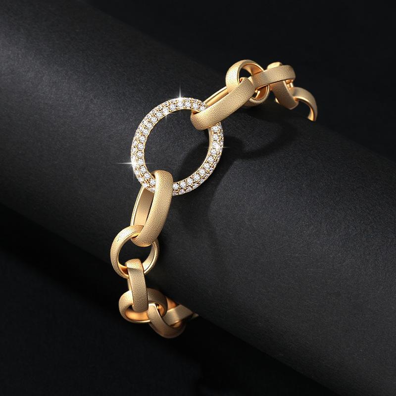 Punk Style Frosted S925 Sterling Silver 14k Gold Plated Paper Clip Ring Inlaid Moissanite Bracelet for Women's Birthday Gift