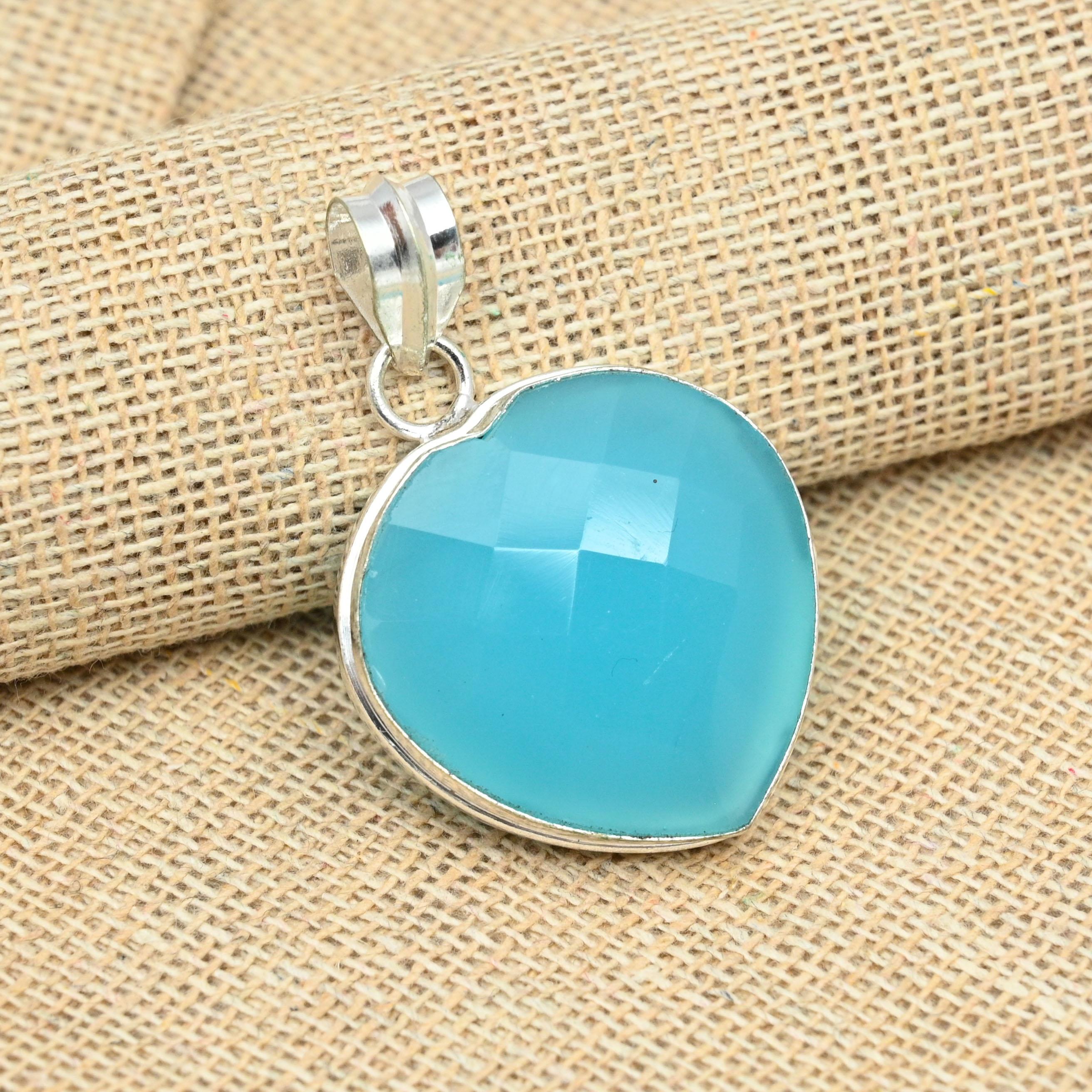 

Голубой кулон ювелирных изделий стерлингового серебра 925 драгоценной камня халцедона Хандмаде для подарков 1.96 Inches синий