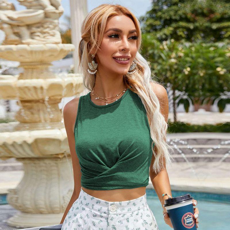 

2022 Street Sports Round Neck Pullover Lace-Up Vest T-Shirt Green S