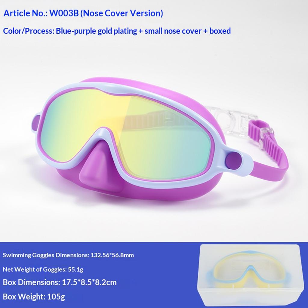 Kids Swim Goggles with Nose Cover Wide View Diving Glasses Snorkel Mask Comfort Fabric Strap Swimming Goggles for Boys & Girls