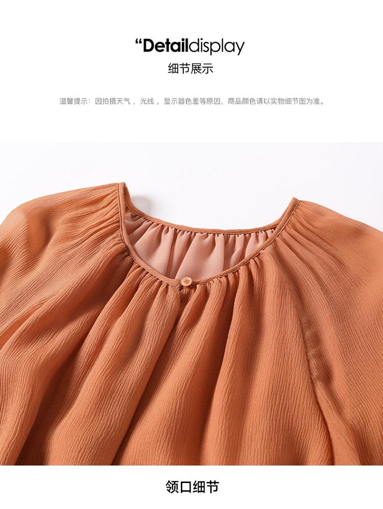 100% mulberry silk round neck seven quarter sleeved shirt for women in summer 2026, thin, loose and versatile silk top
