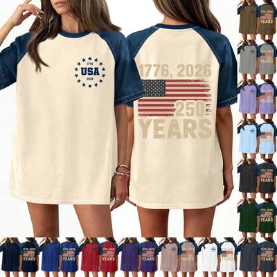 Denim Patchwork Shirts For Women Stand Collar Casual Blouse Short Sleeve Comfy Tshirt Spring Summer Fashion
