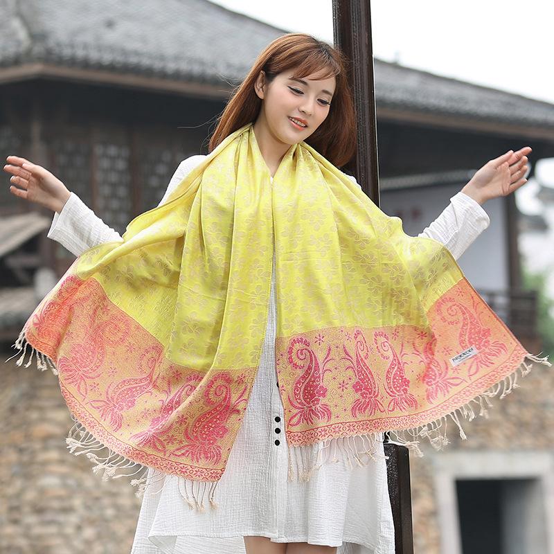 Scarf Women's Autumn and Winter Extended Women's Cotton and Linen Jacquard Tassel Air Conditioning Shawl Sunscreen Long Towel