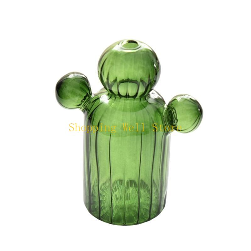 KX4B Cactus Shaped Flower Vase Glass Pen Bottle Flower Arrangement Home Decorations