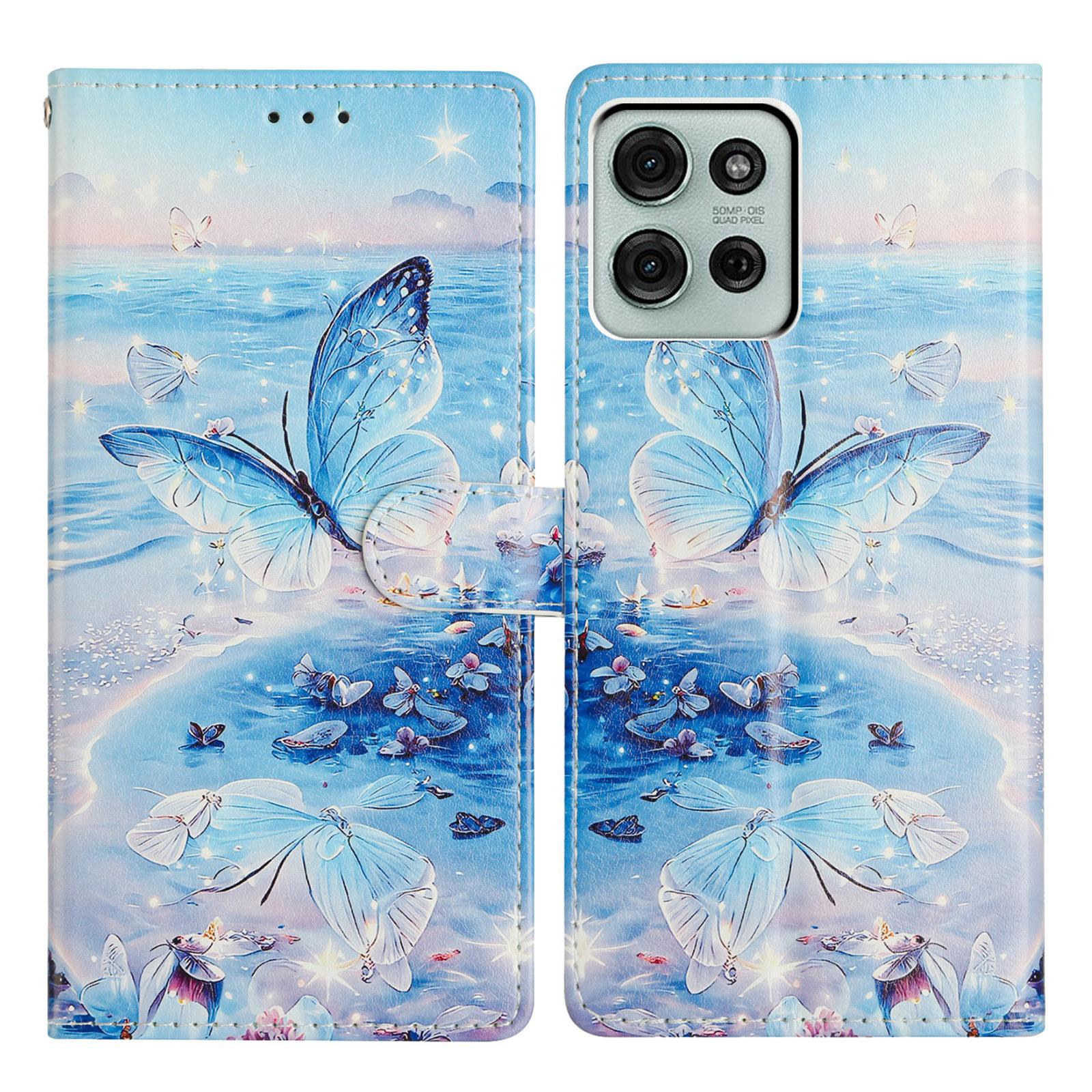 

Для Motorola Moto G56 5G Чехол с рисунком Печать Кошелек Подставка Флип Кожаный Чехол для телефона с ремешком Ocean Butterfly