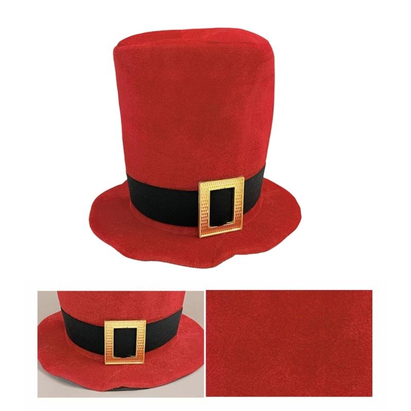 Velvet Christmas Tall Hat Fashion Buckle Belt Top Hat Festival Photography Hat for Formal Event Holiday Costume Headwear