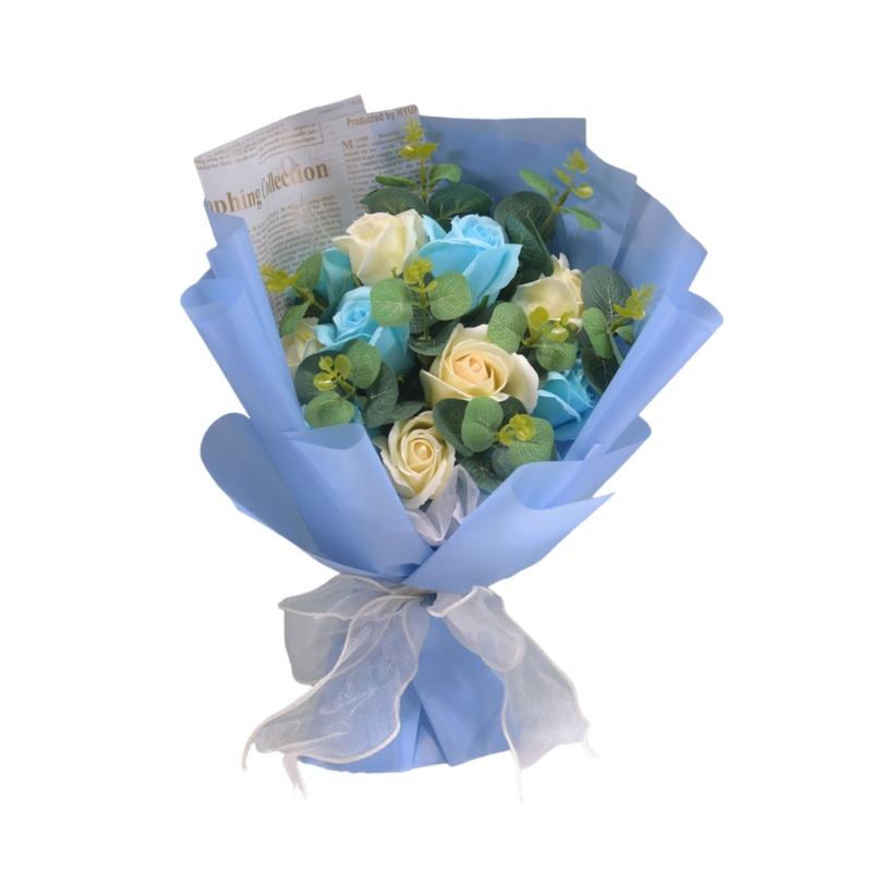 Artificial Flower Bouquets with Ribbon Soap Flower Petals Bouquets Gift for Valentines Mother Day Thanskgiving Christmas