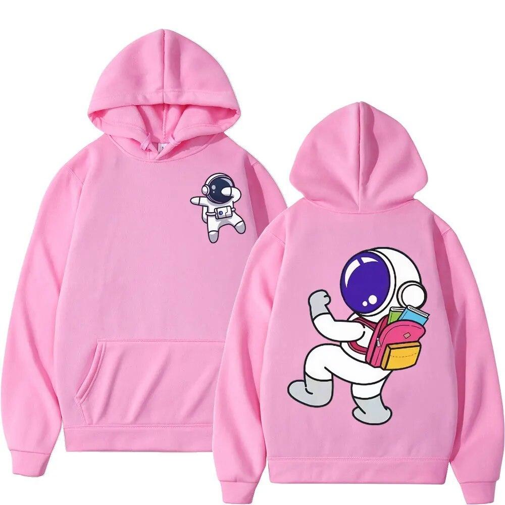 Funny Astronaut Cartoon Grafika Mikina Unisex Ženy Street Y2k Estetika Mikiny s kapucí Zimní trend Móda Volné Pulovry