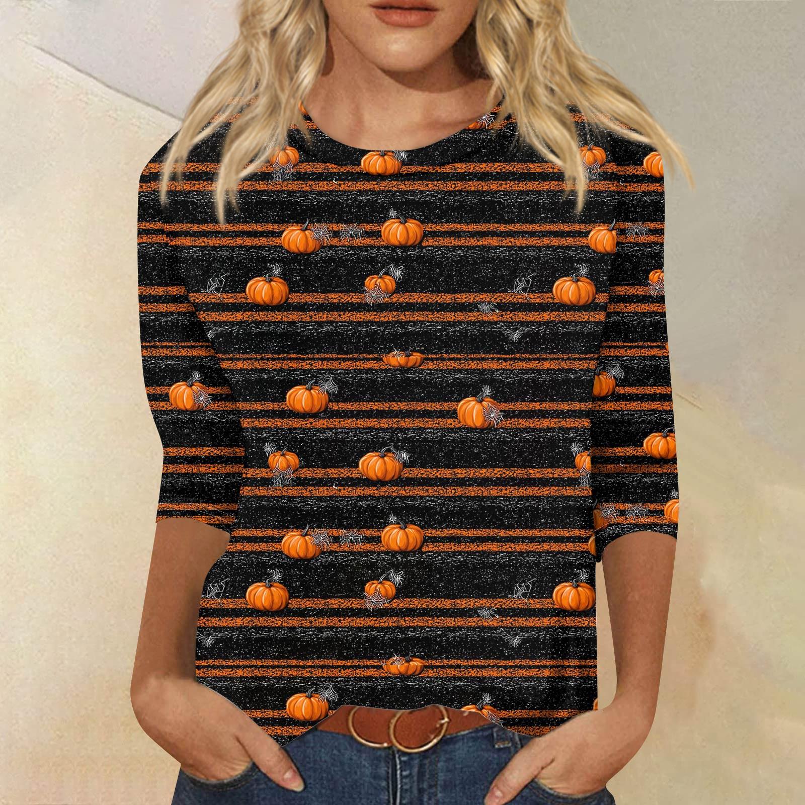 

Женская модная повседневная футболка с рукавом три четверти, принтом на Хэллоуин и круглым вырезом XXXXXL