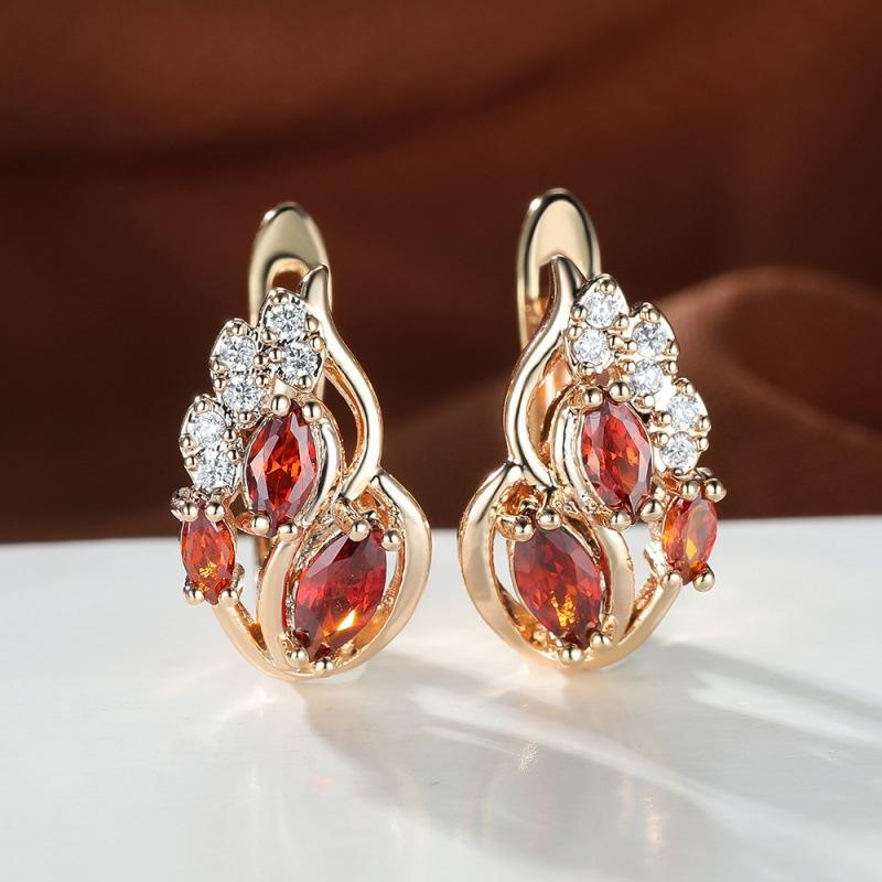 Wish Deluxe Multicolor Crystal Zircon Copper Plated Champagne Gold Ear Buckle Holiday Gift Earrings Women красный