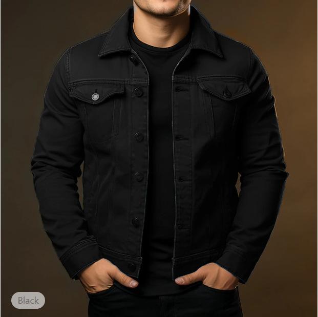 

Men s Blue Denim Jacket with Metal Buttons and Chest Pockets, Casual Slim Fit Outerwear XS чорний