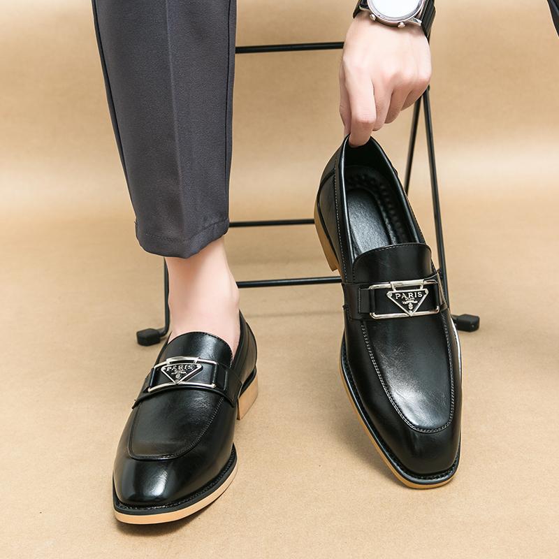 Fashion Brown Men's Formal Shoes Black Loafers Round Toe Slip-On Solid Handmade Dress Shoes for Men Size 38-44
