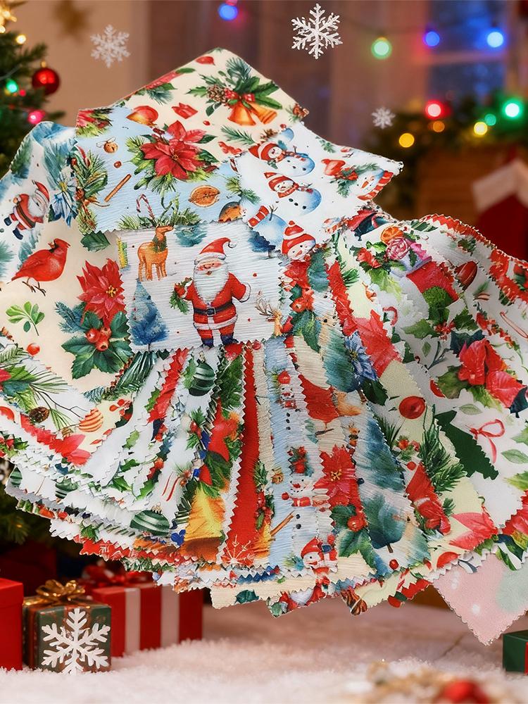 40PCS Christmas Straight Edged Small Cloth Strips Christmas Pattern Decorations Long Handmade Strips
