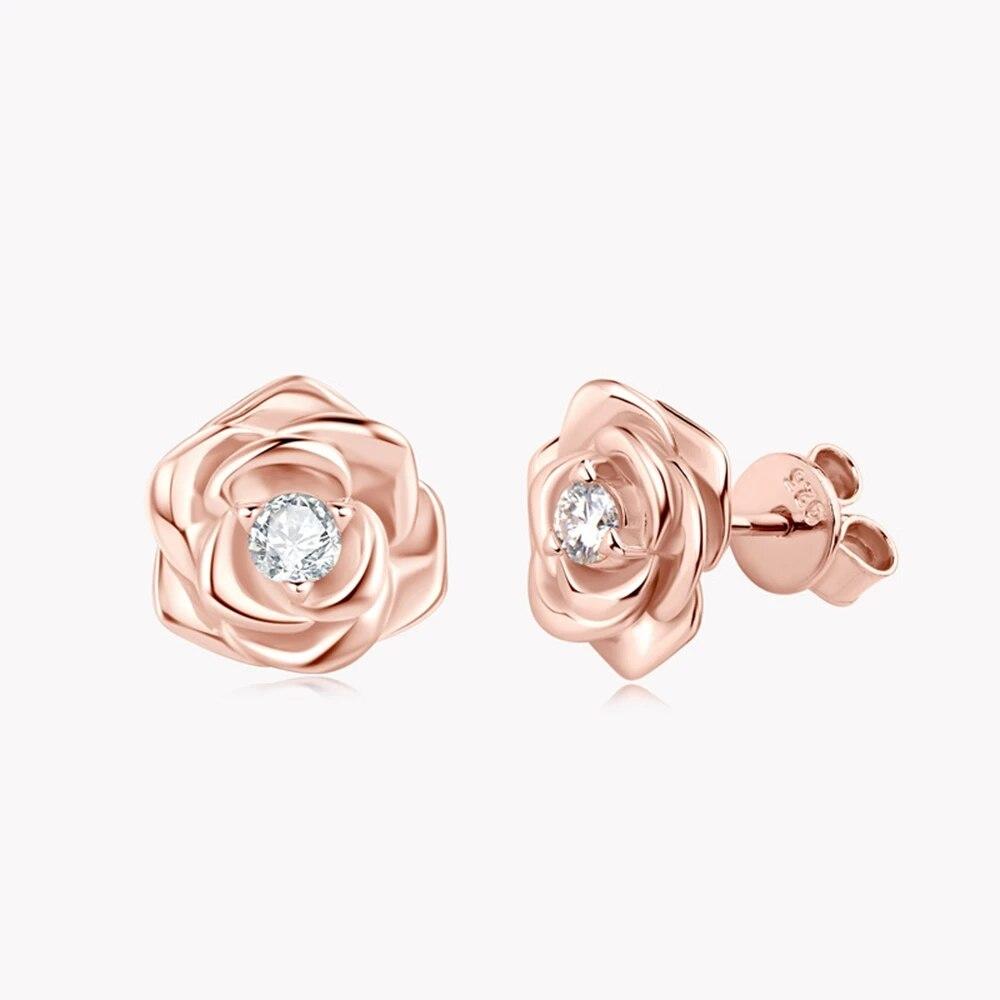 Plated 14K Gold  925 Sterling Silver VVS1 D Color Real Moissanite Diamond Flower Stud Earrings Wedding Fine Jewelry GRA