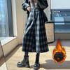 Womens Fleece Plaid Wide Leg Pants Winter Casual Straight Trousers