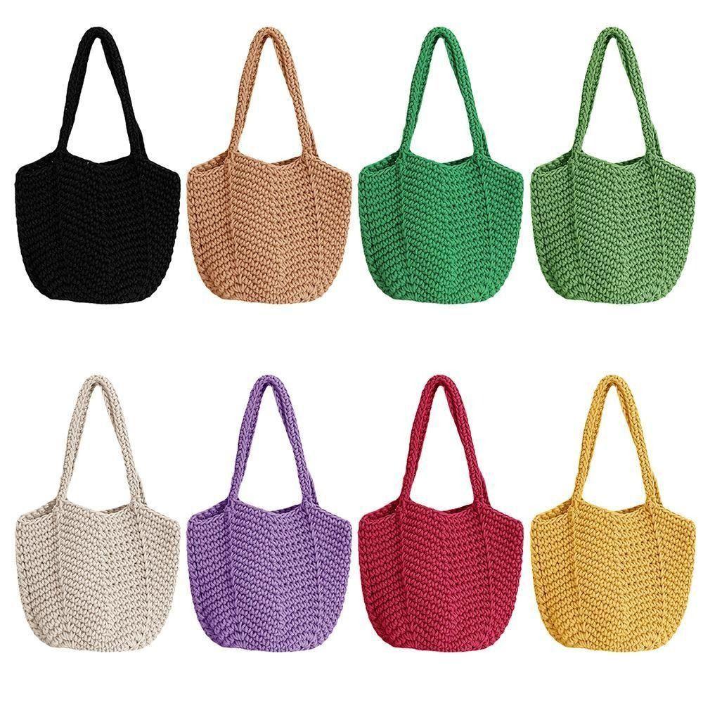 Crochet Knitting Handbags Korean Style Shoulder Bag Portable Beach Bag for Women  Ladies