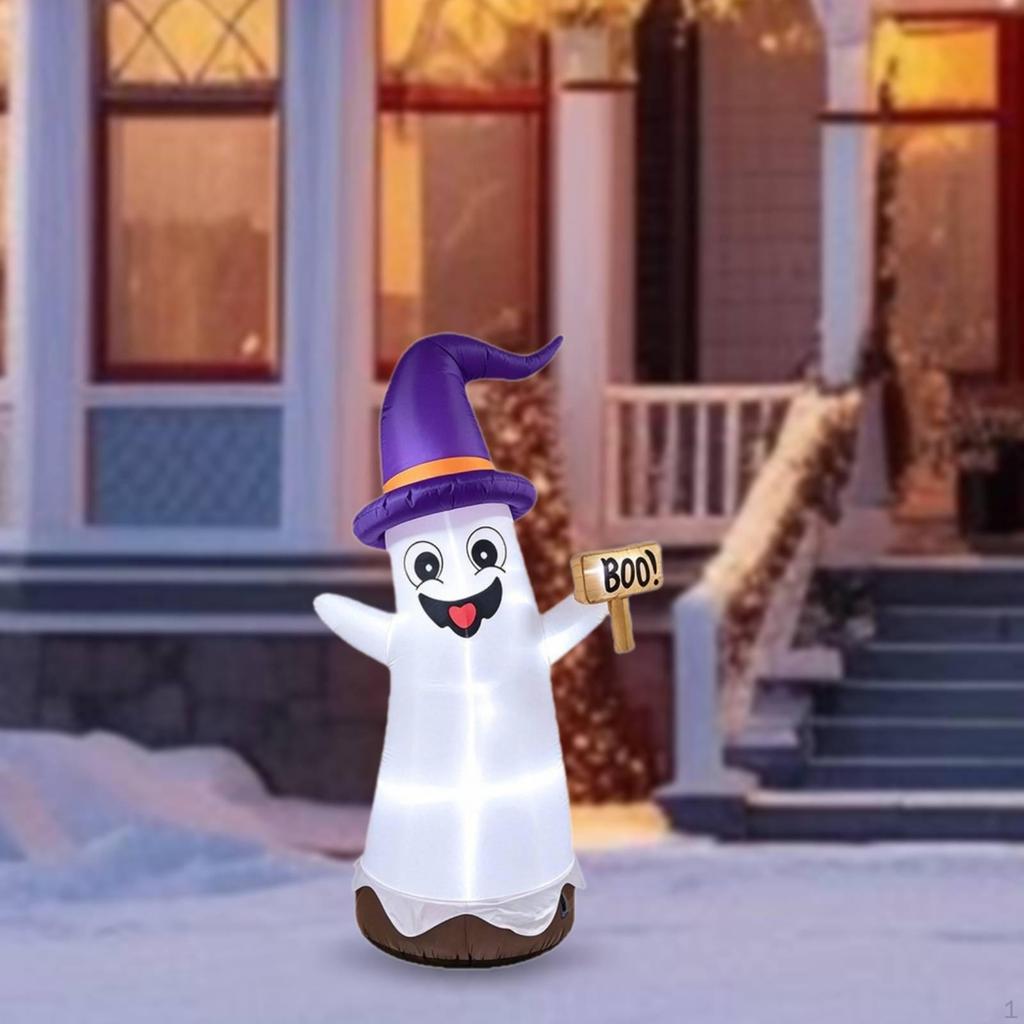Halloween Inflatable Ghost Decoration with Witch Hat for Yard Garden Outside