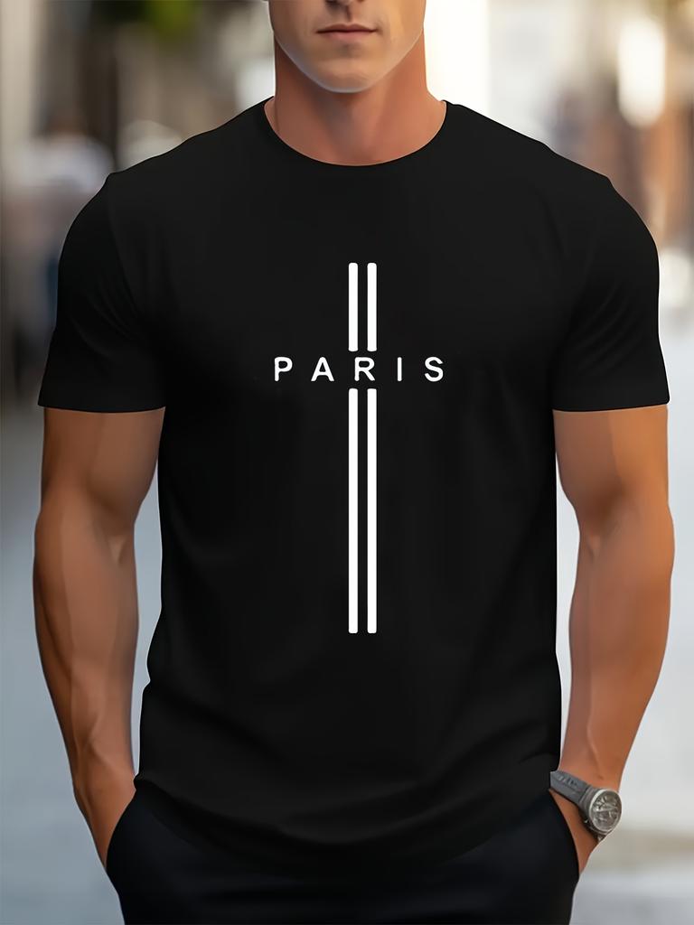 Paris Letter Pattern Printed Mens Sports Top Mens Big Eyed Expression Printed Round Neck Tshirt  Casual Street Style Short S