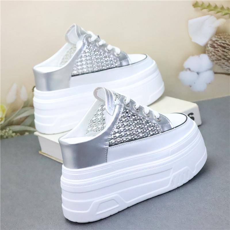 Fashion 10CM 12CM Air Mesh PU Synthetic Microfiber Leather Flats Women Sandals Slipper Chunky Sneakers Slippers Platform Wedge Shoes