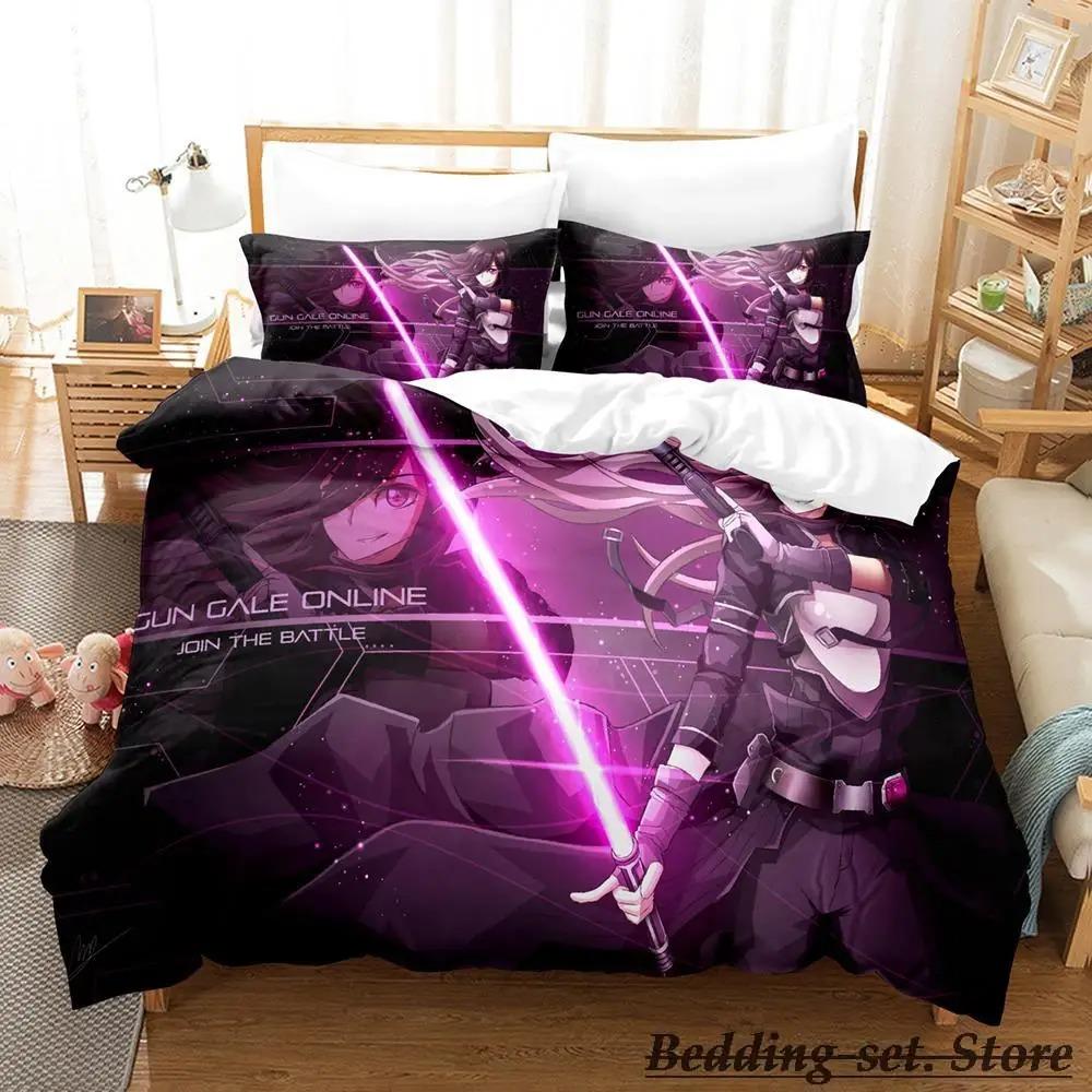 Sword Art Online II Bedding Set Cartoon Anime Three-piece Set Adult Kid Bedroom Duvetcover Sets 3D Kawaii Roupas De Cama