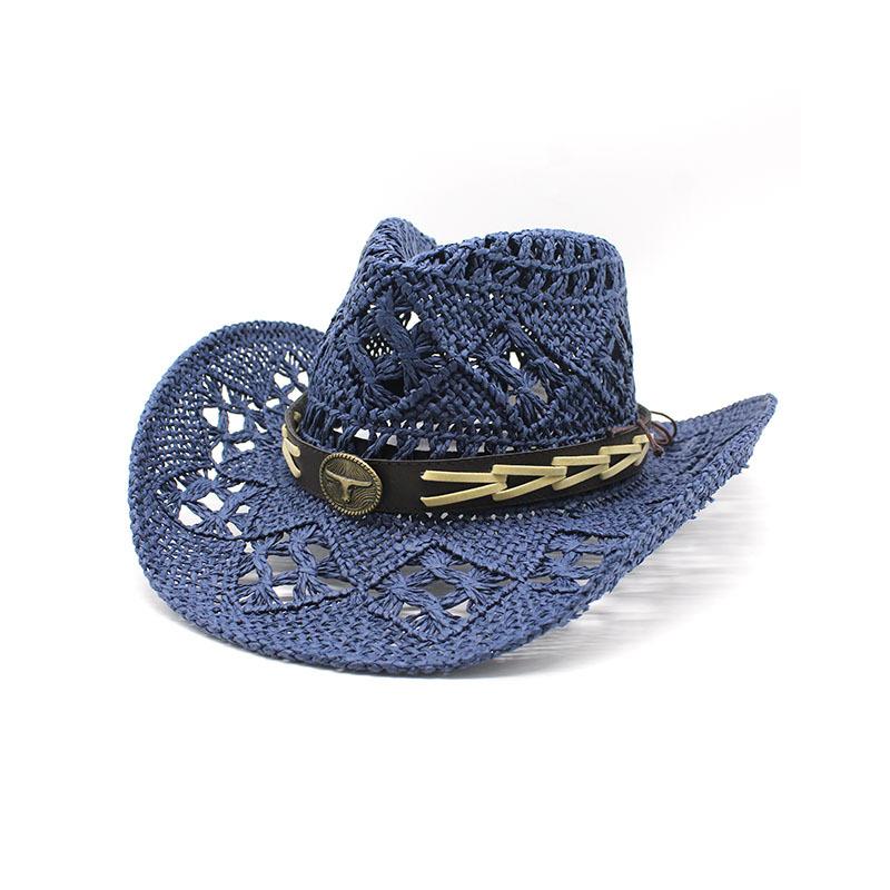 Big Cow Head Belt Retro Comfortable Breathable Casual Versatile Outdoor Big Eaves Sunscreen Sunshade Western Denim Straw Hat