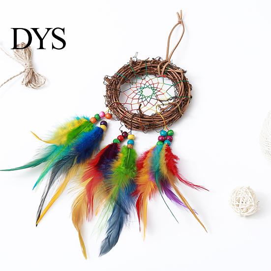Hanging Dream Catcher with Lanyard Indian Style Decorative Wood Bead Feather Garden Decoration Home Decor Pendant