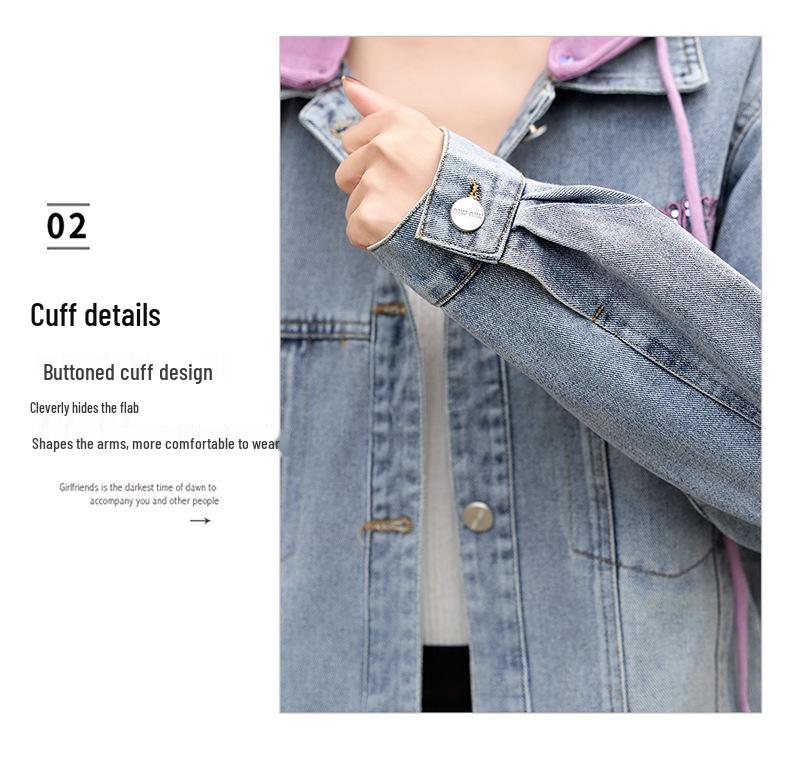 Spring 2025 Women's Spot Denim Jacket with Detachable Hood - Versatile Fashion MZ130