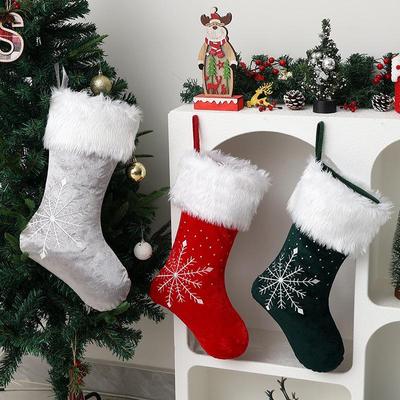 European and American Style Snowflake Christmas Stocking with Long Hair Gift Bag Ornament for Festive Decorations