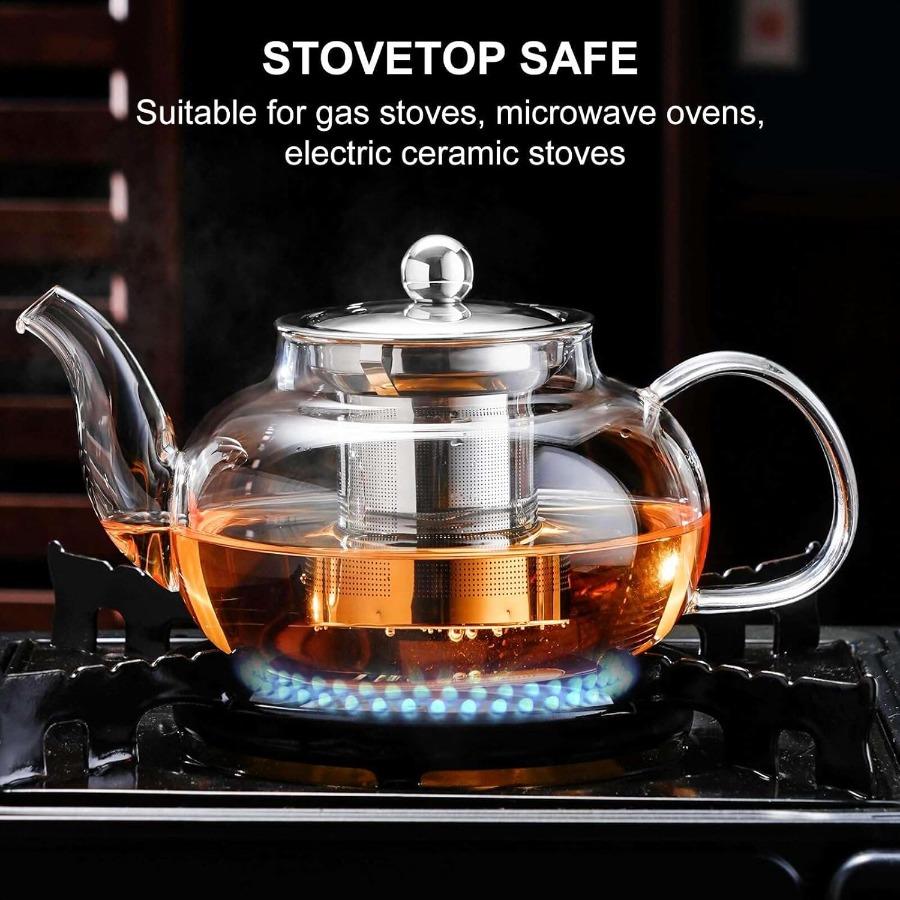 Glass Teapot Stovetop 20 OZ 600ml Tea Pot with Removable 18 8 Stainless Steel Infuser Borosilicate Clear Tea Kettle Teapot Bloo