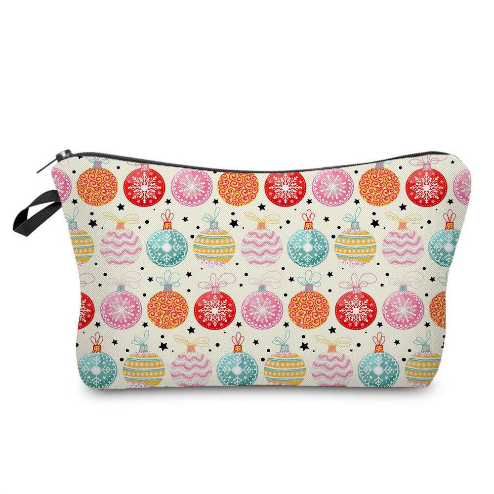 Women Christmas Ornament Print Cosmetic Bag Toiletries Organize Travel Storage Case 6693