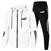 Tuta da Ginnastica da Uomo Primavera Autunno Casual Set 2 Pezzi Felpa con Zip e Stampa Pantaloni Jogger