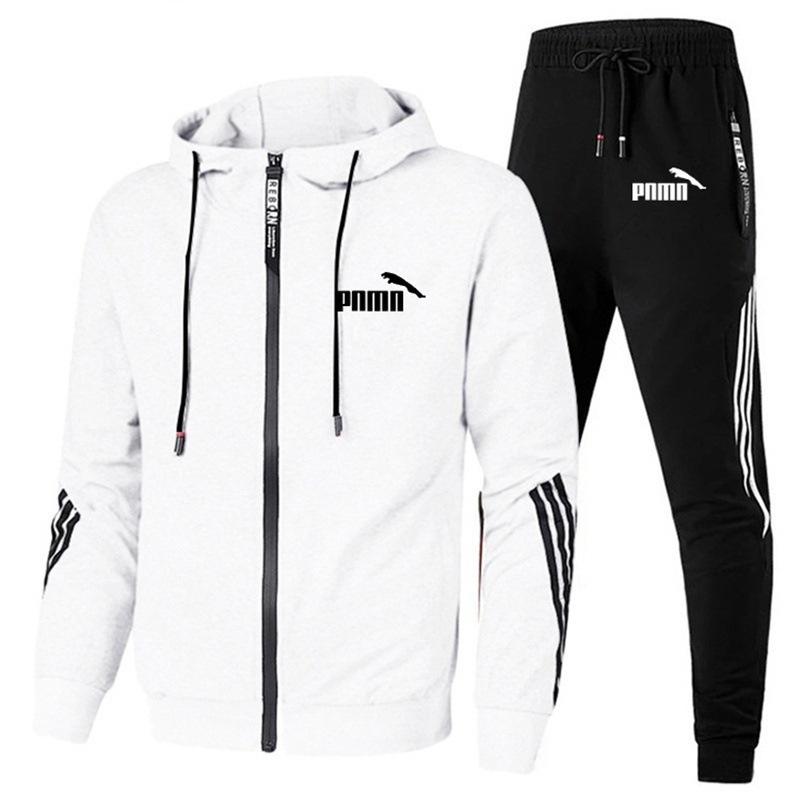 Tuta da Ginnastica da Uomo Primavera Autunno Casual Set 2 Pezzi Felpa con Zip e Stampa Pantaloni Jogger