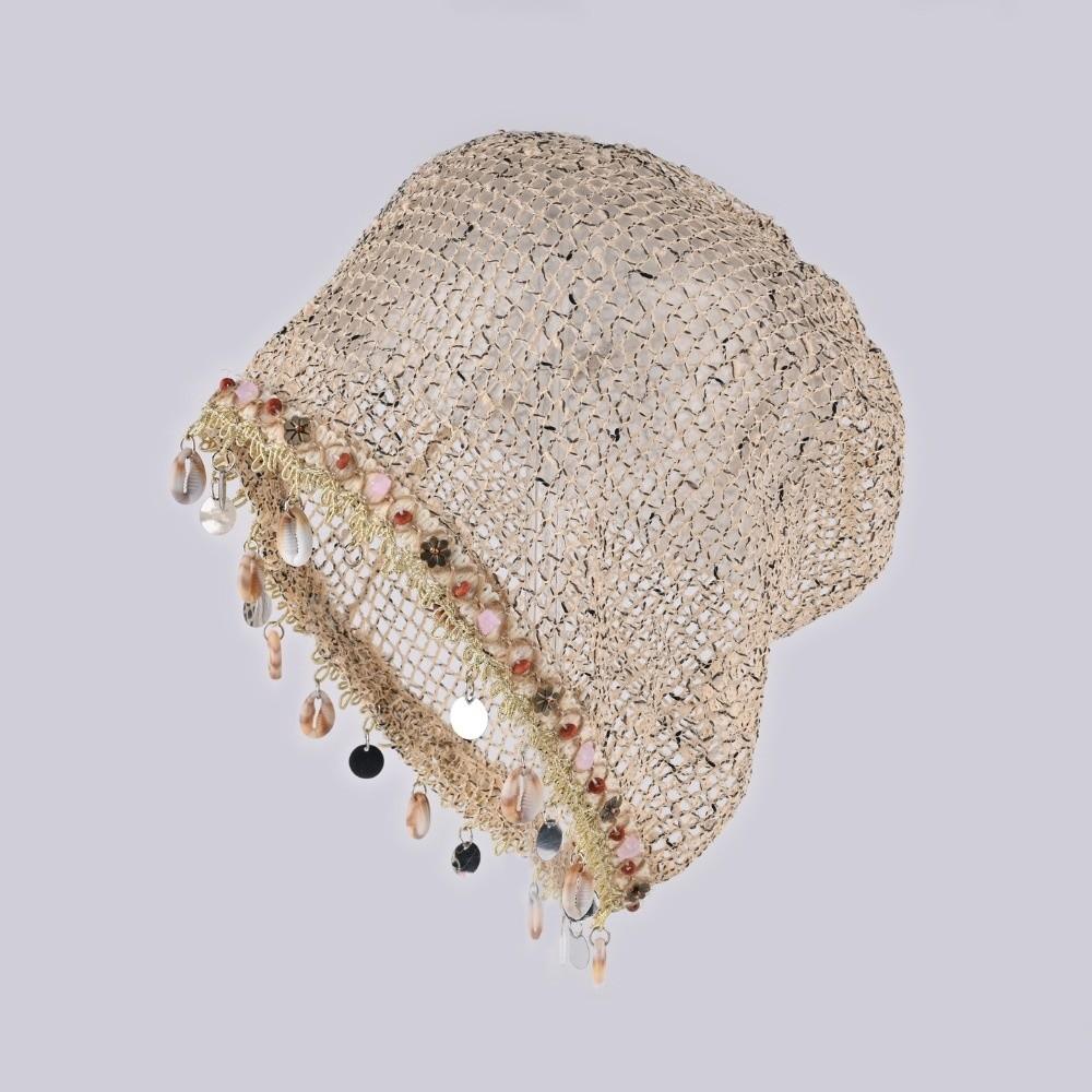 Thin Shell Charm Wrap Beanie Large Head Size Fringe Skullcap Boho Hollow Out Slouchy Hat  Beach