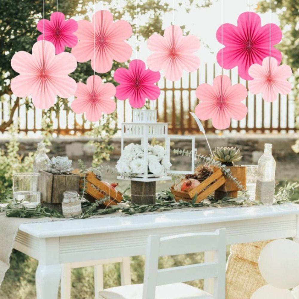 9PCS Colorful Paper Flowers Hanging Fans Photography Props Paper Floral  Party Decoration