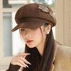 Women's Hat with Versatile Bow Octagonal Hat Big Head Circumference Showing Face Small Duckling Hat Retro Newspaper Boy Hat