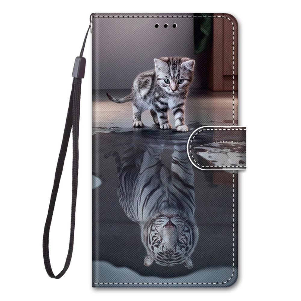 Leather Flip Phone Case For iPhone 11 XR X XS 7 8 SE 2020 SE 2022 Lion Cat Flower Painted Wallet Card Holder Back Cover
